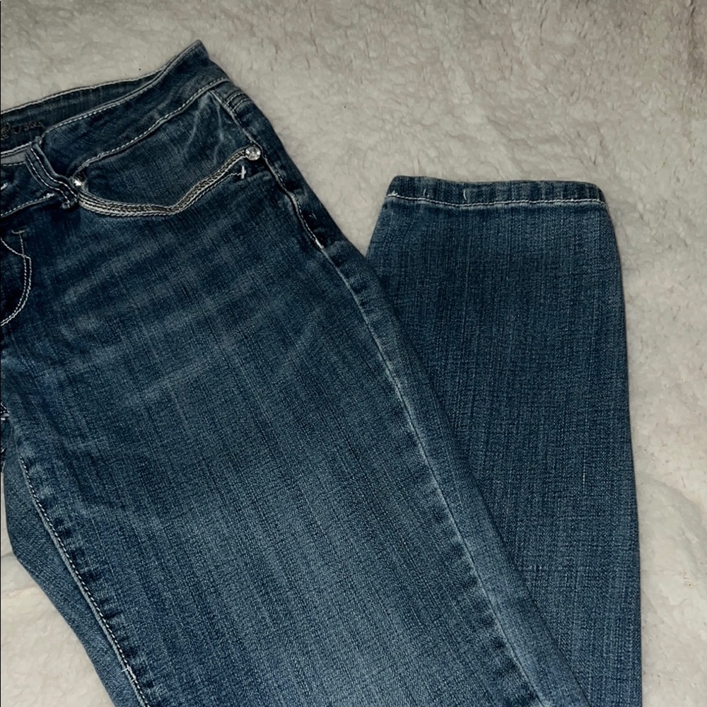 L.A. Idol Blue Skinny Jeans with Embroidered Design - Picture 10 of 15